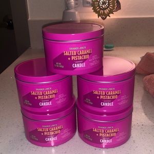 Five (5) Trader Joe’s Caramel and Pistachio Candles
